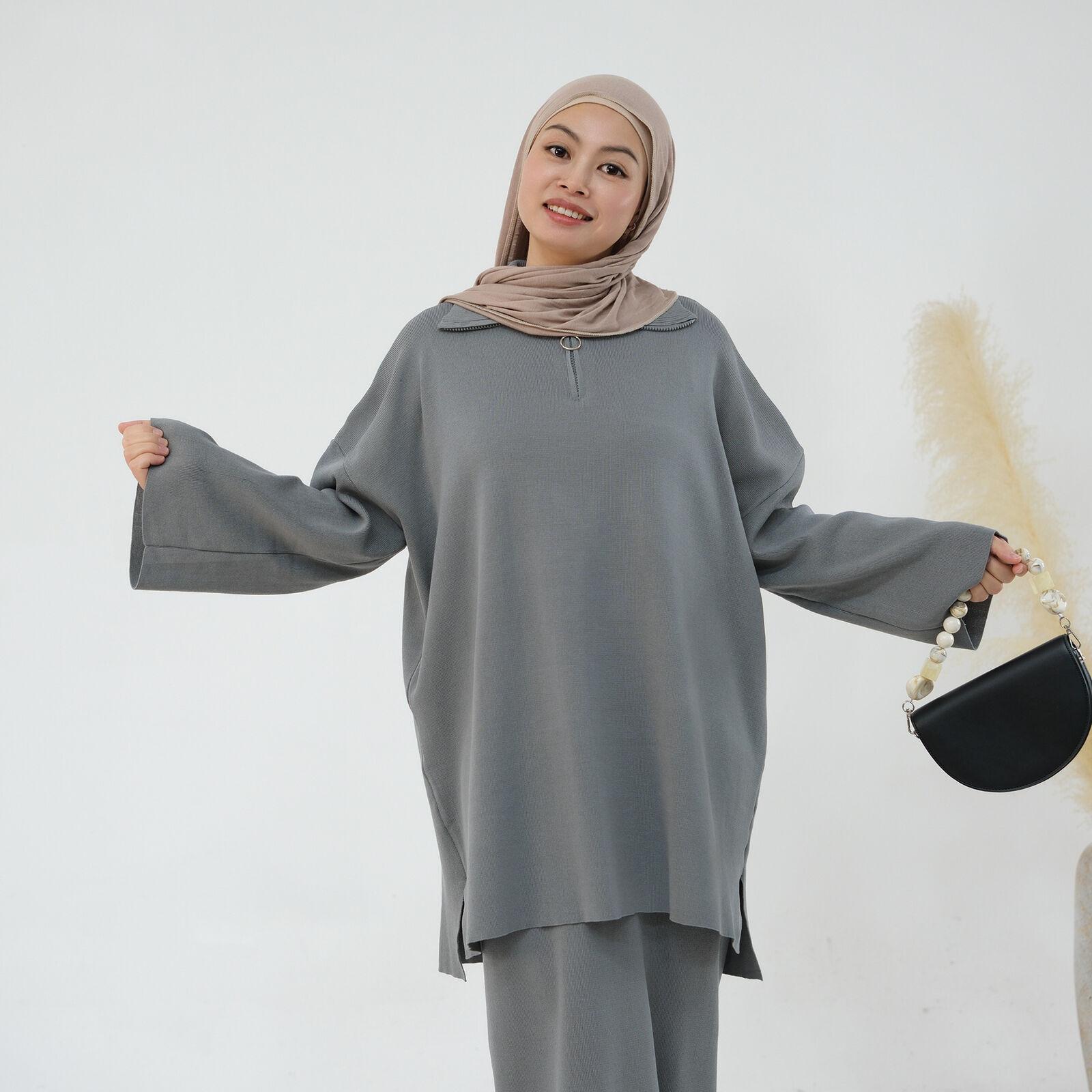 2-teiliges Set muslimische Abaya Winter Damen Pullover Rock islamische Strickkleidung Dubai - Bild 55 von 59