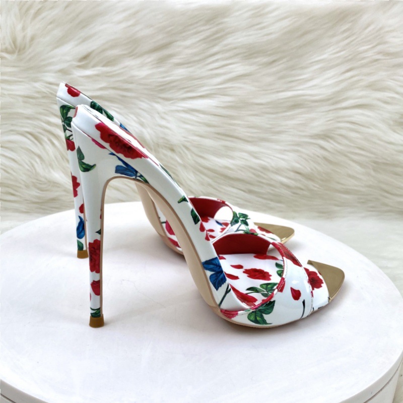 Women Slippers High Heel Pointed Toe Stilettos Mules Florals Shoes Sandals Party - Picture 15 of 17