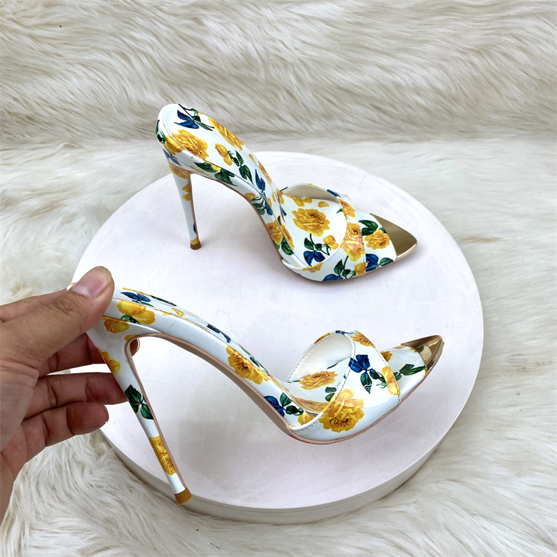 Women Slippers High Heel Pointed Toe Stilettos Mules Florals Shoes Sandals Party - Picture 17 of 17