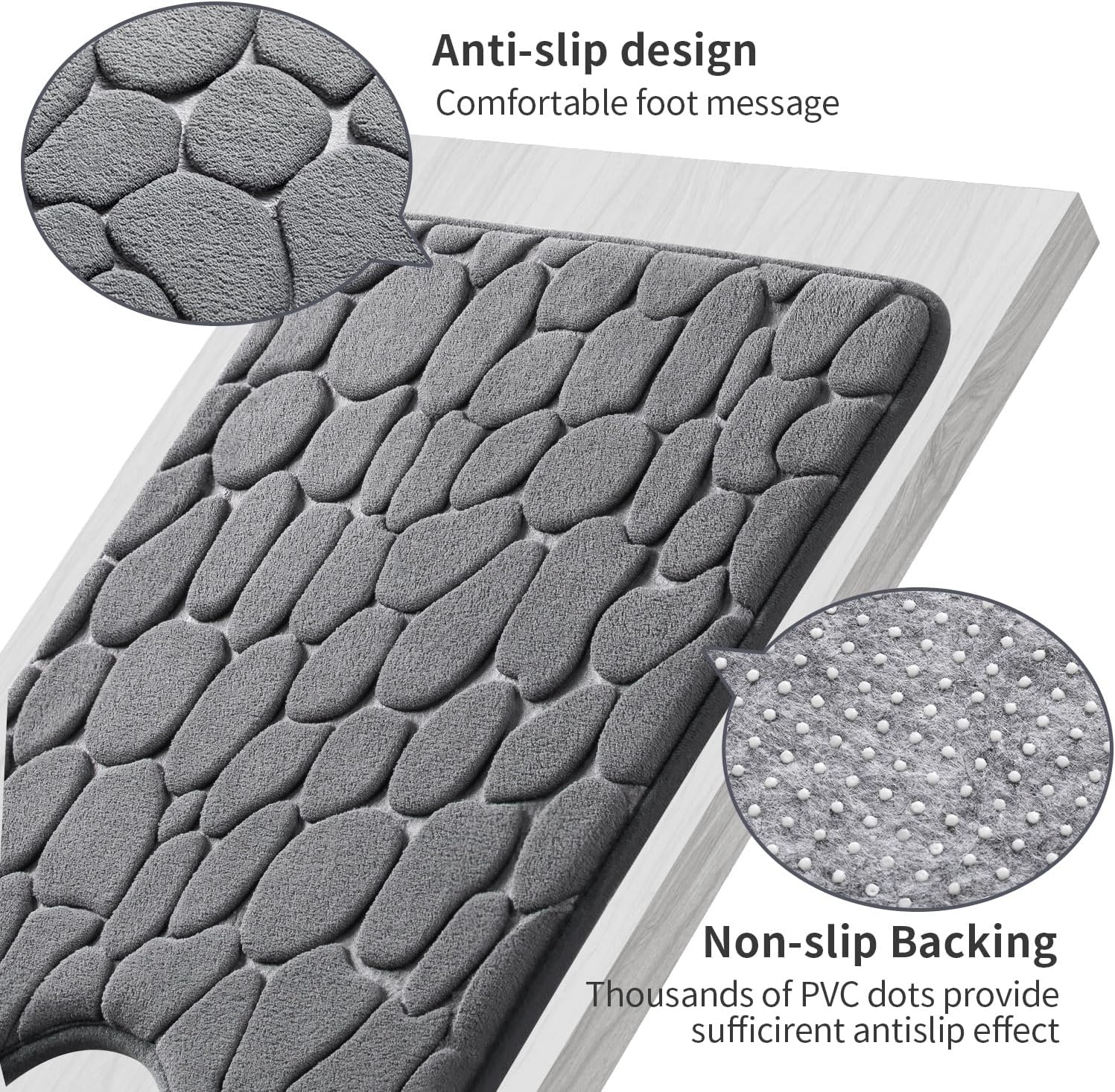 Memory Foam Bath Mat Cobblestone Bathroom Rugs Super Water Absorbent Bath Mats - Bild 58 von 114