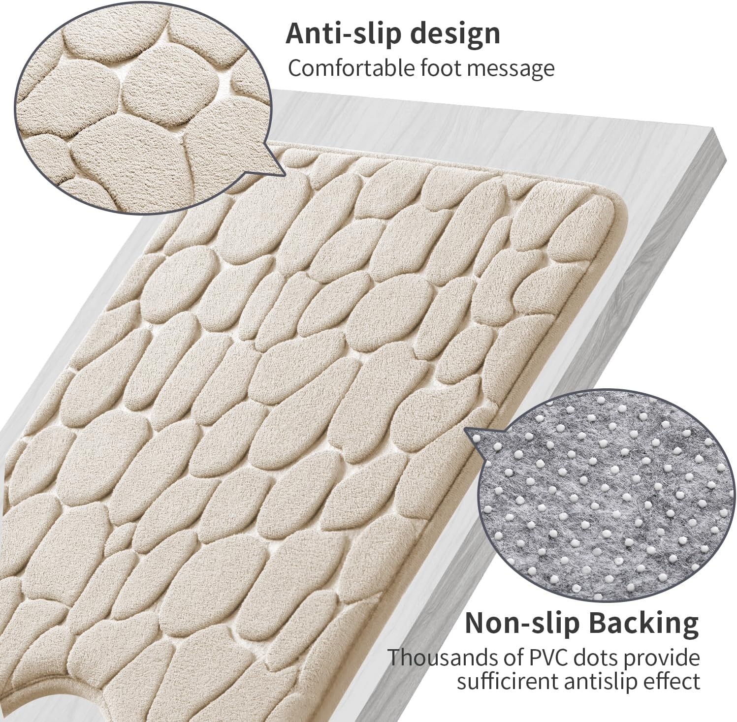 Memory Foam Bath Mat Cobblestone Bathroom Rugs Super Water Absorbent Bath Mats - Bild 83 von 114