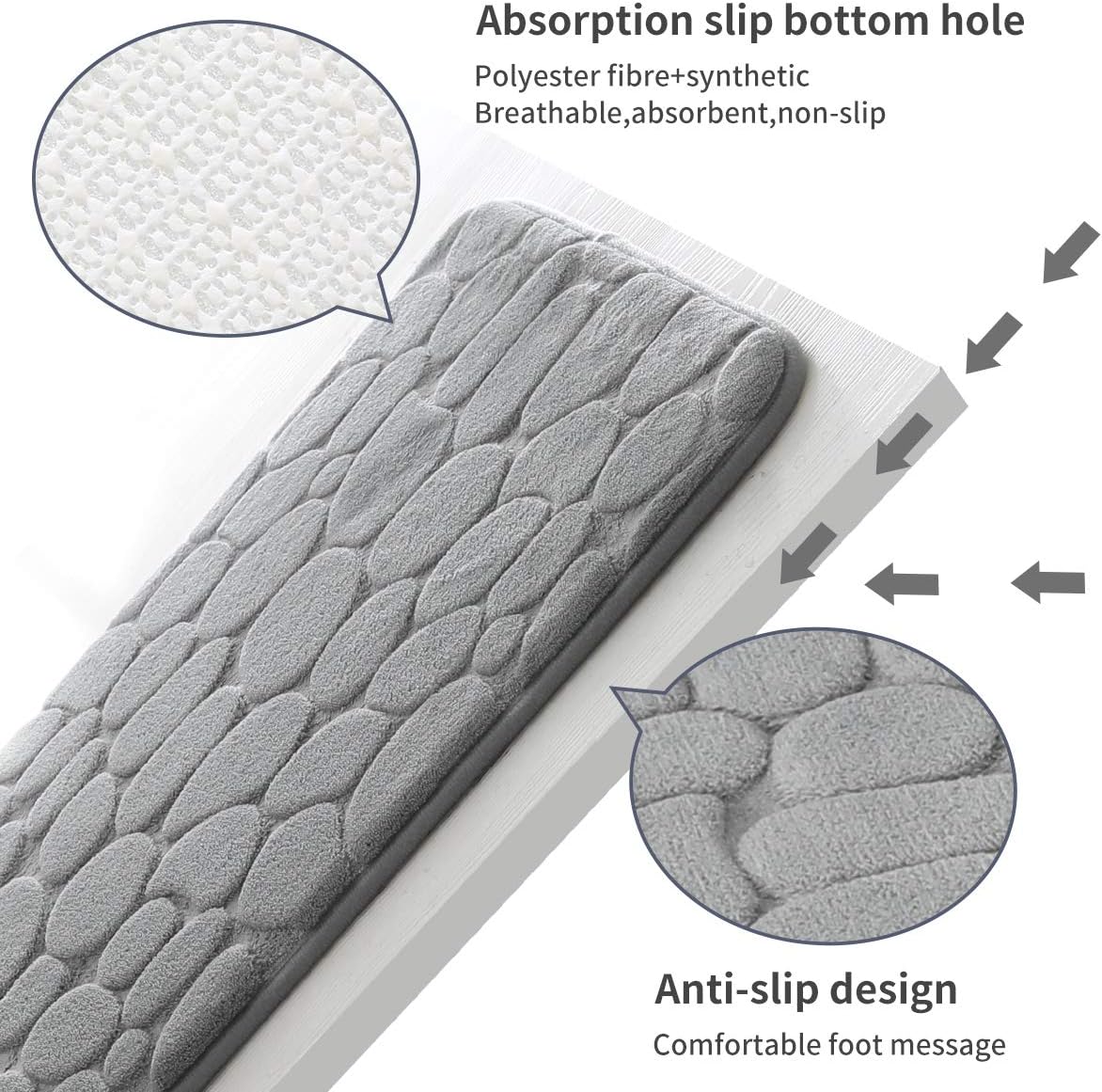 Memory Foam Bath Mat Cobblestone Bathroom Rugs Super Water Absorbent Bath Mats - Bild 89 von 114
