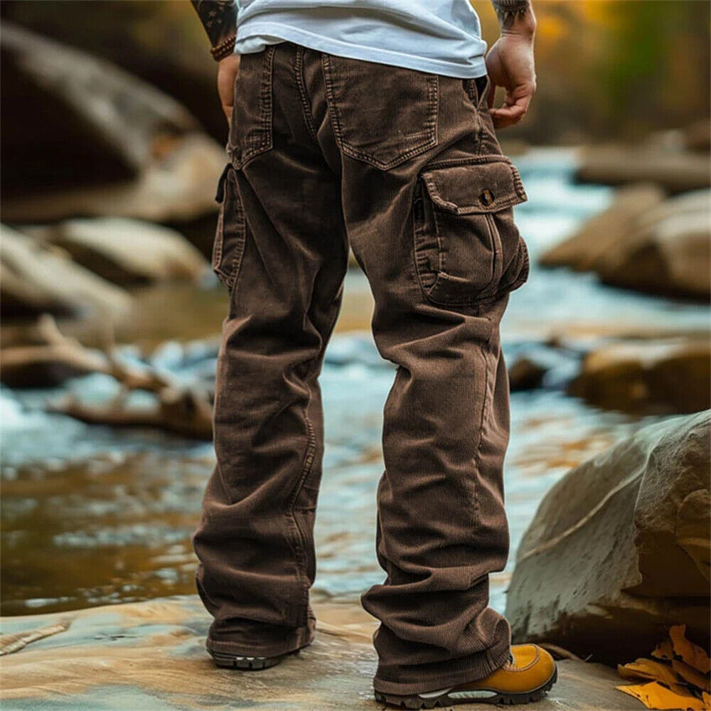 Men Casual Corduroy Pants Workout Baggy Sweatpant Retro Outdoor Cargo Trousers - Picture 13 of 14