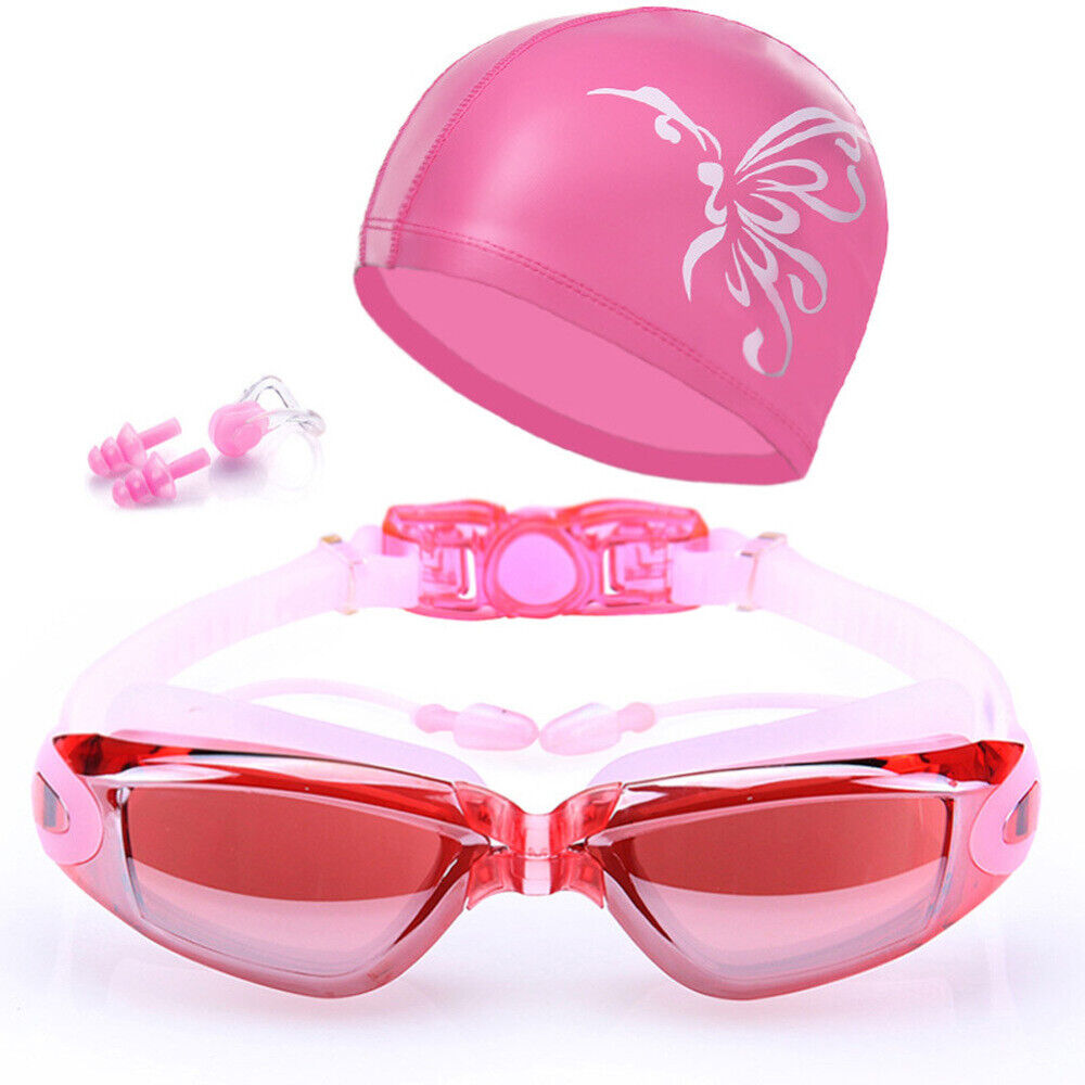 Adult Swimming Glasses Kit Coated Lens Anti Fog Swim Goggles with Cap Nose Clip - Picture 15 of 16