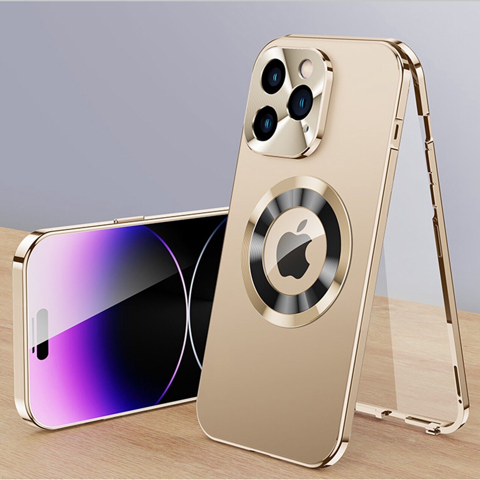 For iPhone 16 15 14 Double-Sided Magsafe Metal 360 Full Body Case Bumper Cover - Foto 13 di 17