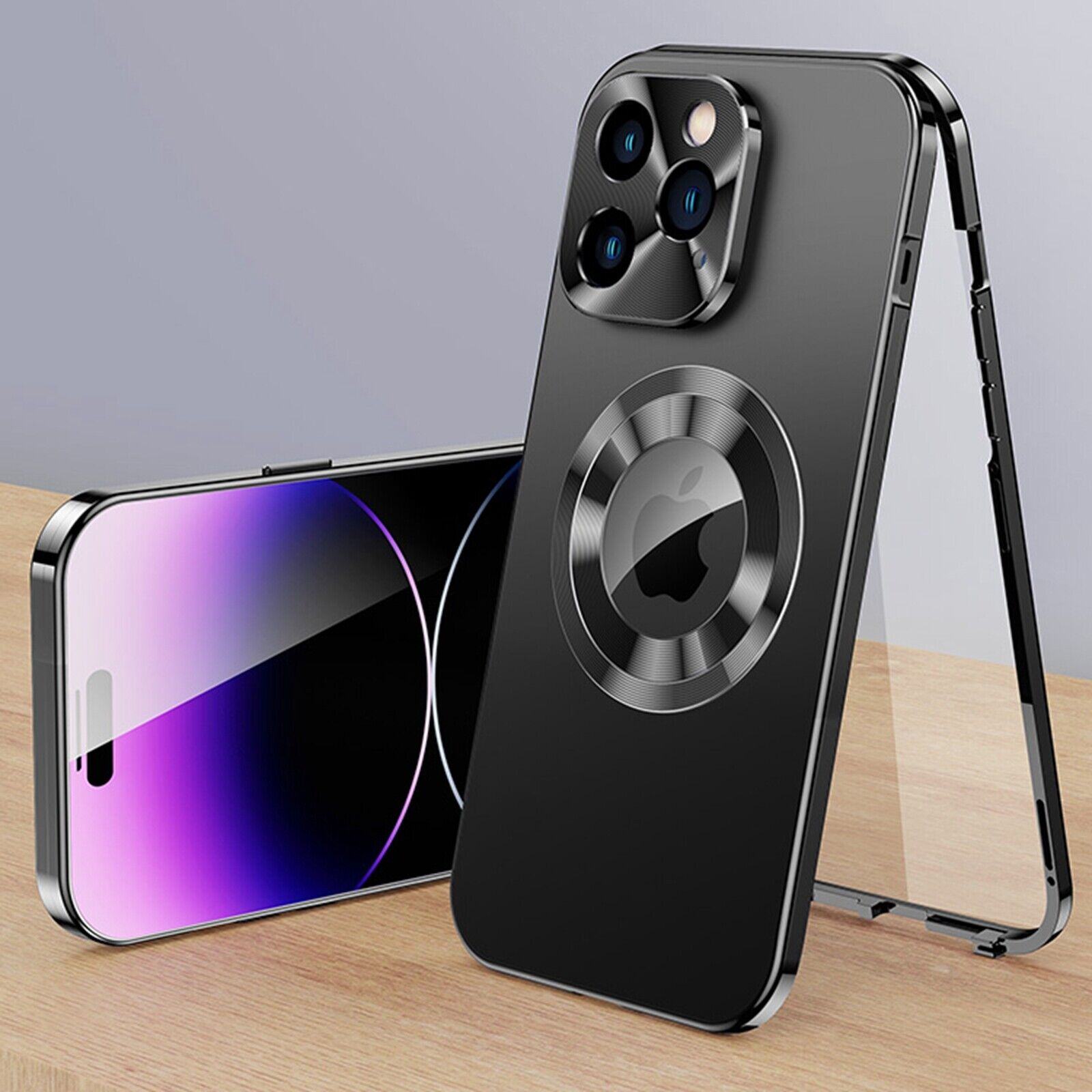 For iPhone 16 15 14 Double-Sided Magsafe Metal 360 Full Body Case Bumper Cover - Foto 12 di 17