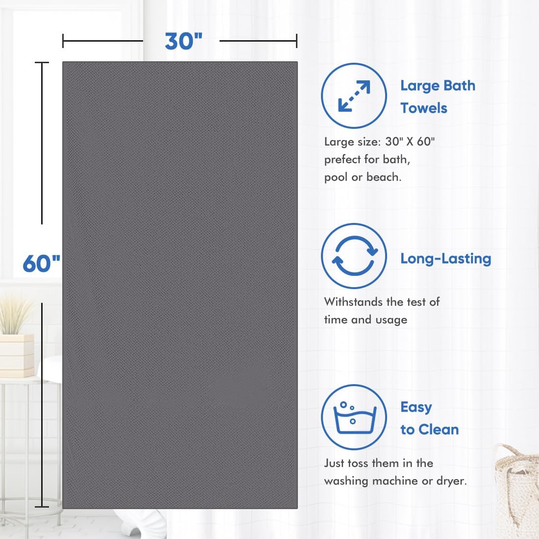30 x 60 In Pack of 4 Bath Towel Set Large Microfiber Bath Towels for Daily Use - Bild 37 von 63
