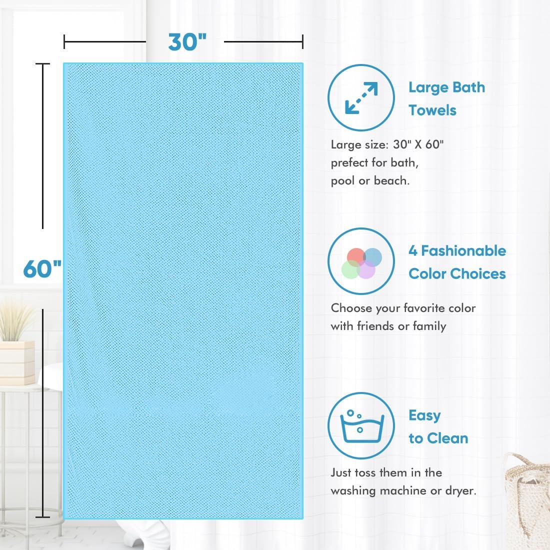 30 x 60 In Pack of 4 Bath Towel Set Large Microfiber Bath Towels for Daily Use - Bild 49 von 63