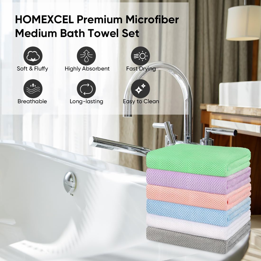 30 x 60 In Pack of 4 Bath Towel Set Large Microfiber Bath Towels for Daily Use - Bild 55 von 63
