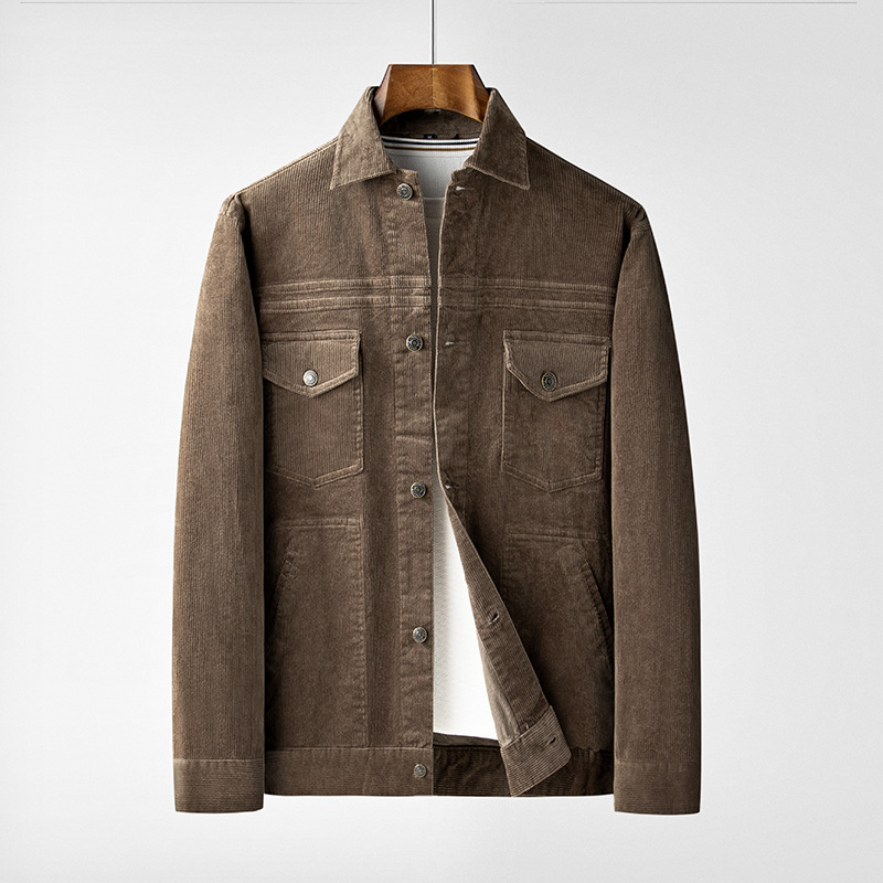 Corduroy Jacket Tops Men's American Vintage Cargo Casual Baggy Lapel Jacket Coat - Picture 17 of 17
