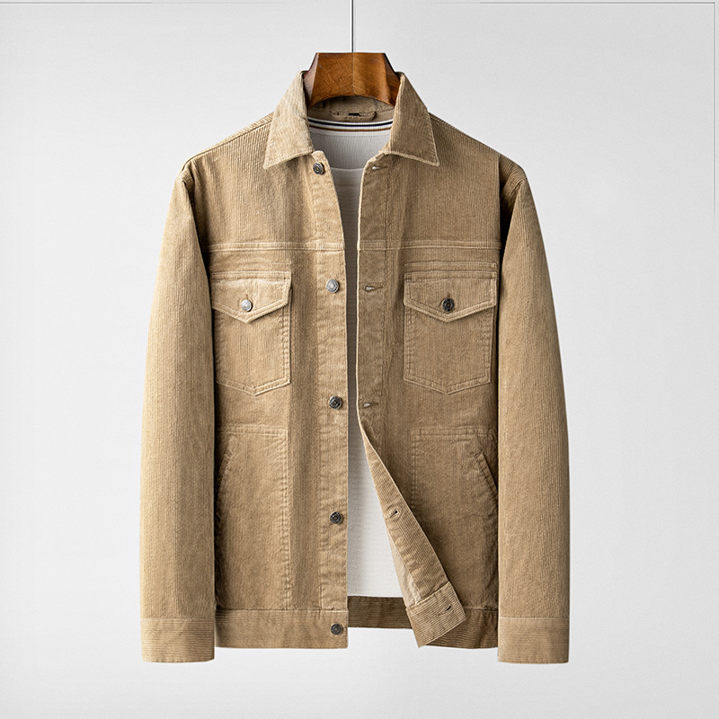 Corduroy Jacket Tops Men's American Vintage Cargo Casual Baggy Lapel Jacket Coat - Picture 16 of 17