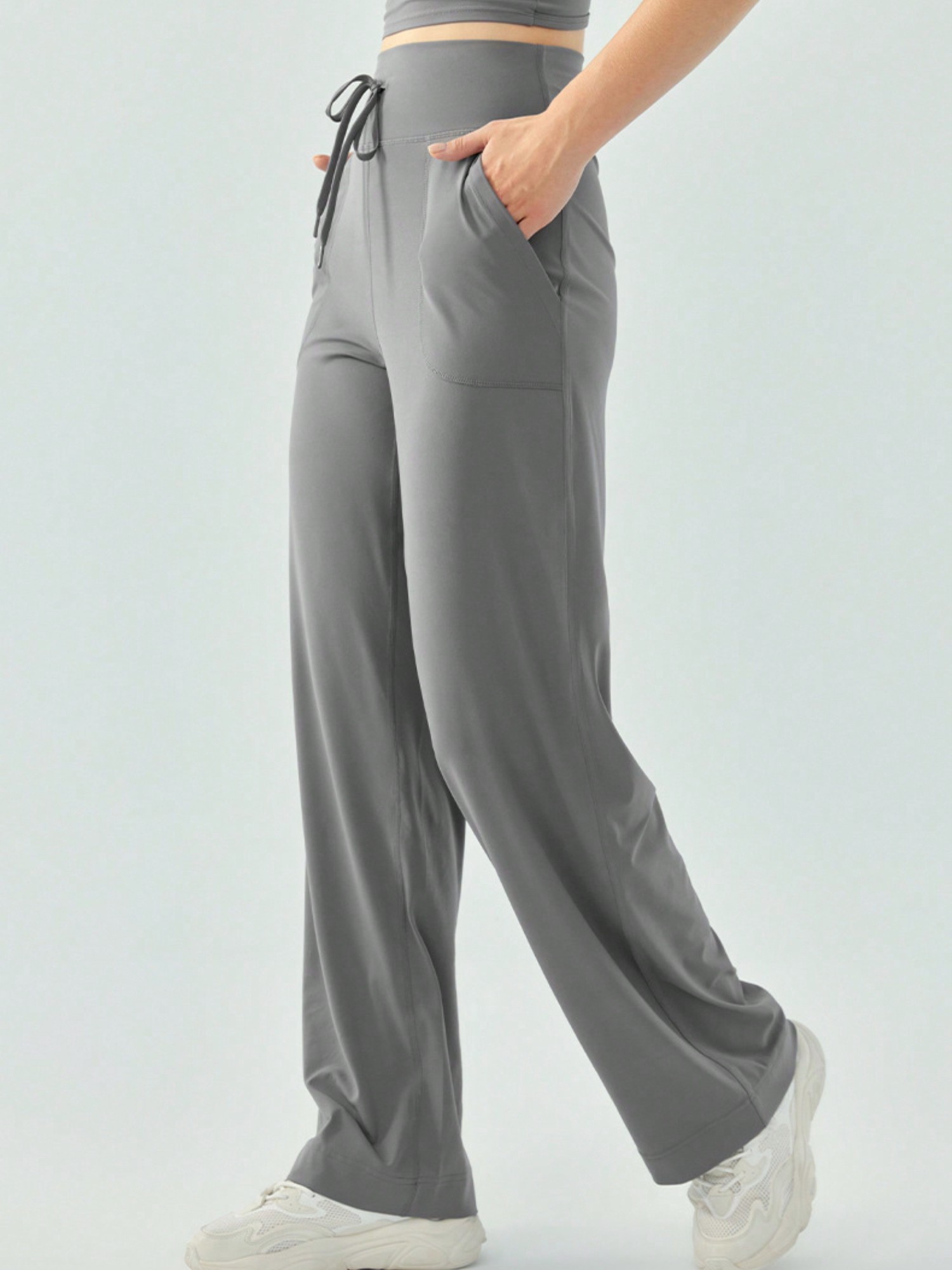 Women's High Waisted Wide Leg Lounge Pants With Drawstring And Pockets - Picture 21 of 22