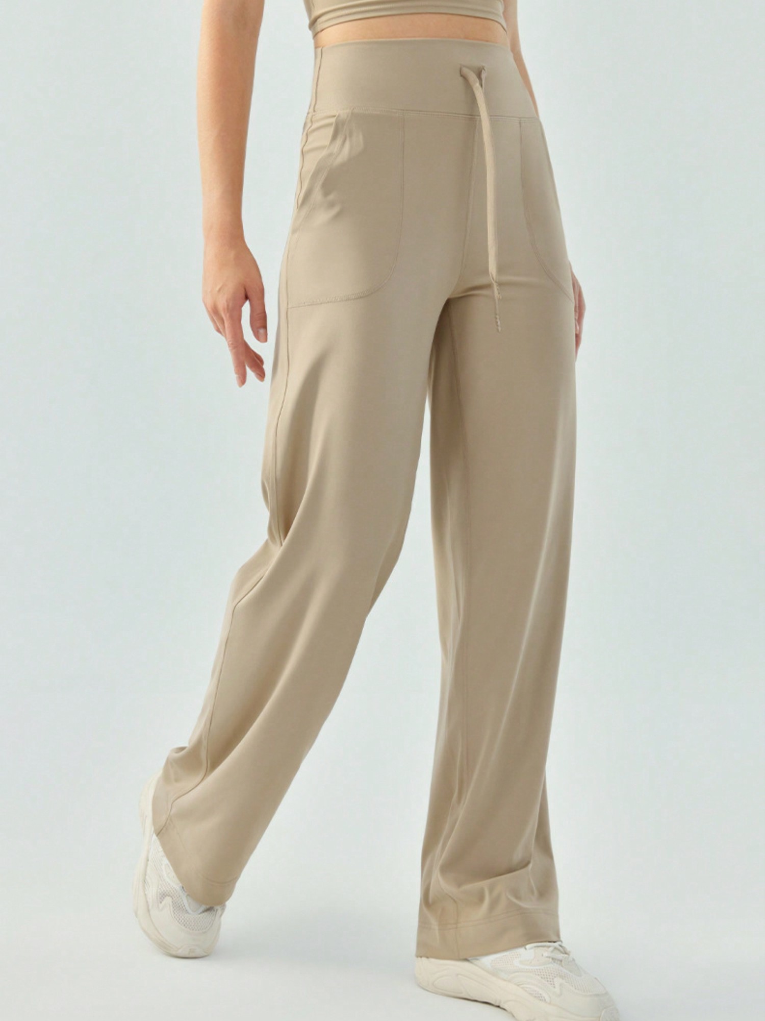 Women's High Waisted Wide Leg Lounge Pants With Drawstring And Pockets - Picture 19 of 22