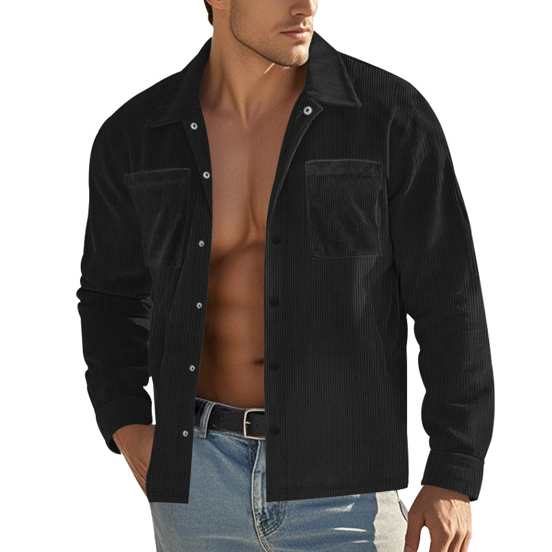 Camisas informales de manga larga con solapa fina de pana otoño de otoño de varios bolsillos para hombre - Imagen 25 de 27