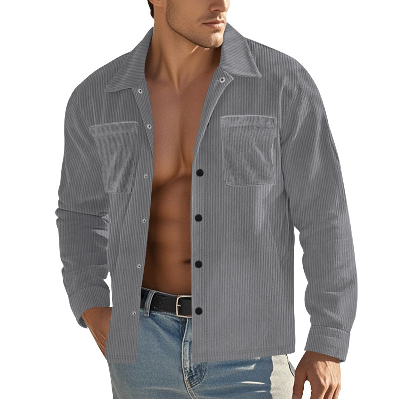 Camisas informales de manga larga con solapa fina de pana otoño de otoño de varios bolsillos para hombre - Imagen 26 de 27