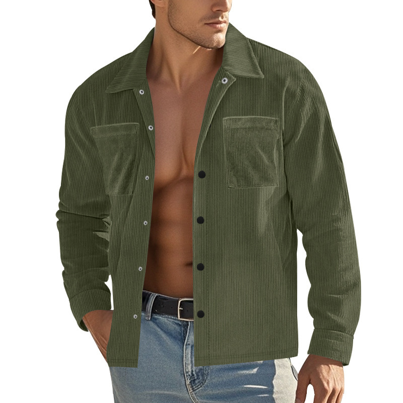 Camisas informales de manga larga con solapa fina de pana otoño de otoño de varios bolsillos para hombre - Imagen 27 de 27