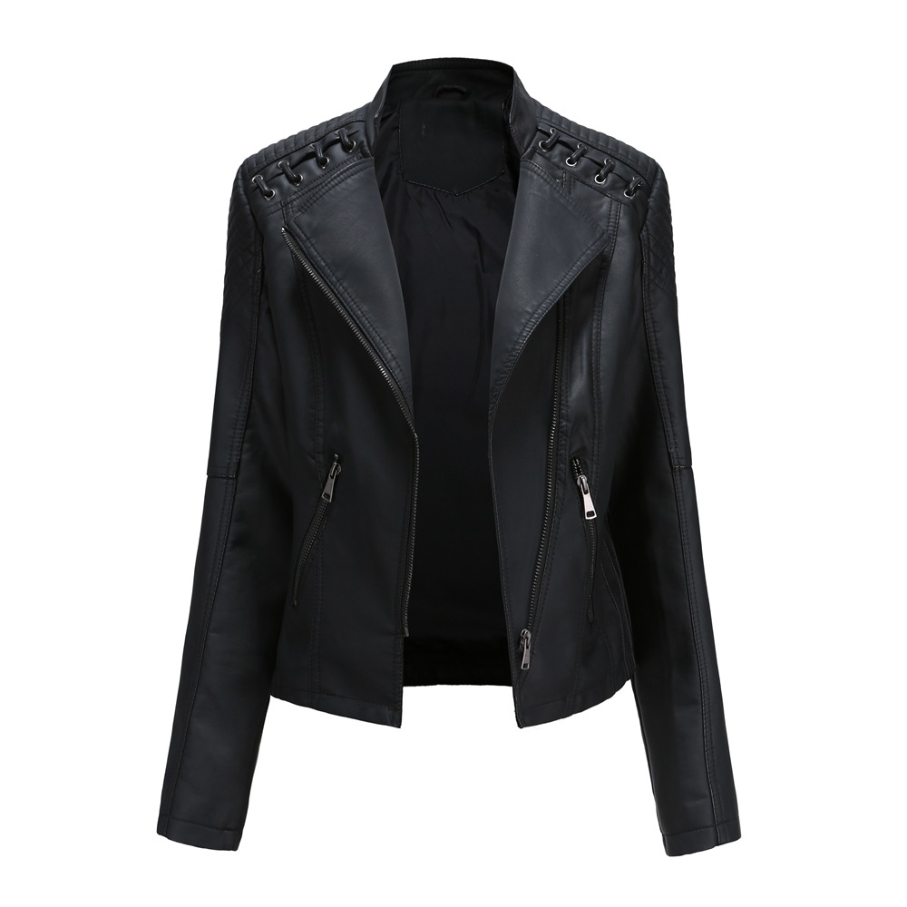 New women's leather short jacket slim fit thin leather coat motorcycle clothing - Picture 6 of 17