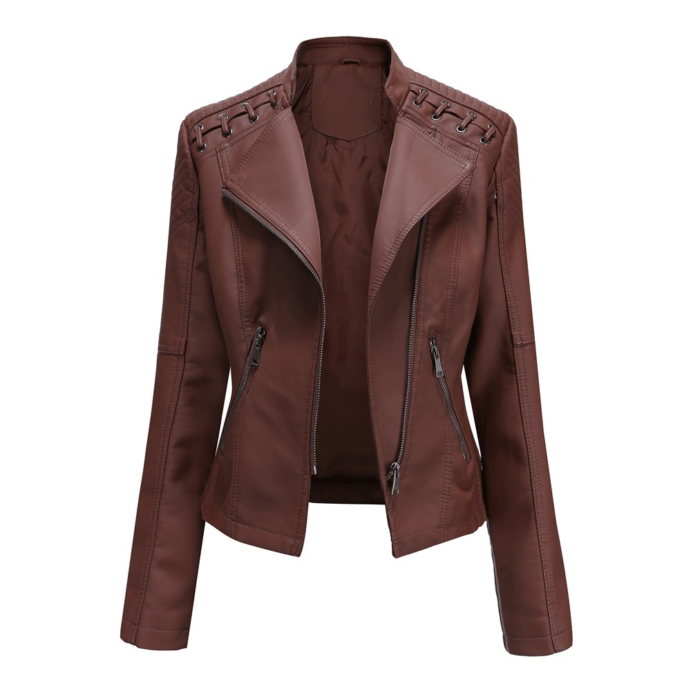 New women's leather short jacket slim fit thin leather coat motorcycle clothing - Picture 7 of 17