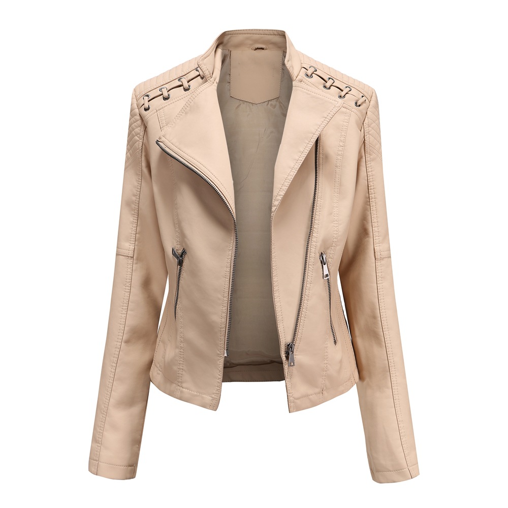 New women's leather short jacket slim fit thin leather coat motorcycle clothing - Picture 8 of 17
