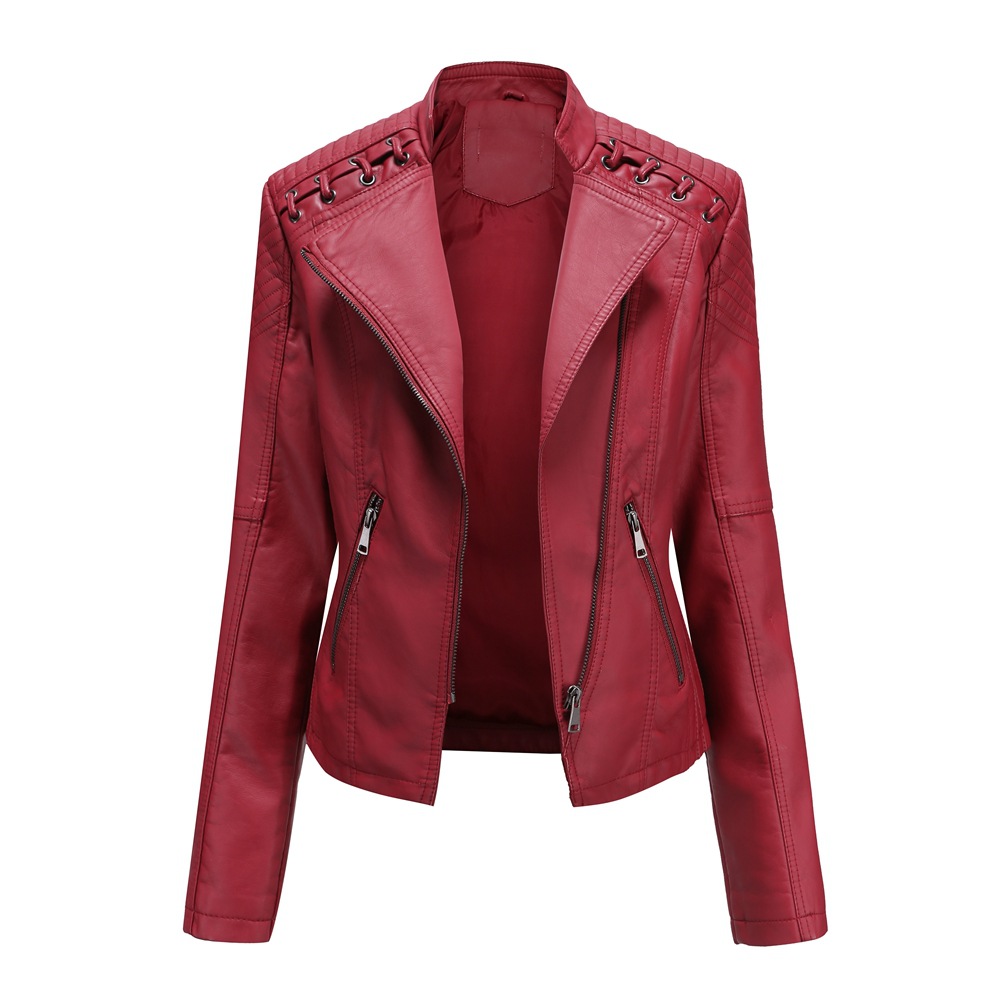 New women's leather short jacket slim fit thin leather coat motorcycle clothing - Picture 9 of 17