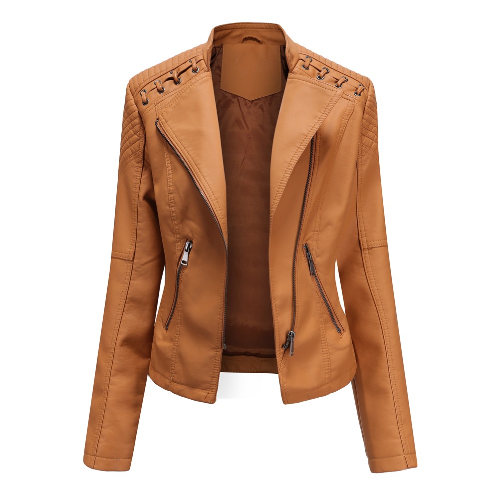 New women's leather short jacket slim fit thin leather coat motorcycle clothing - Picture 10 of 17