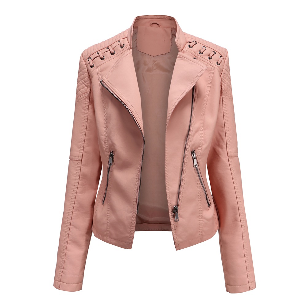 New women's leather short jacket slim fit thin leather coat motorcycle clothing - Picture 11 of 17