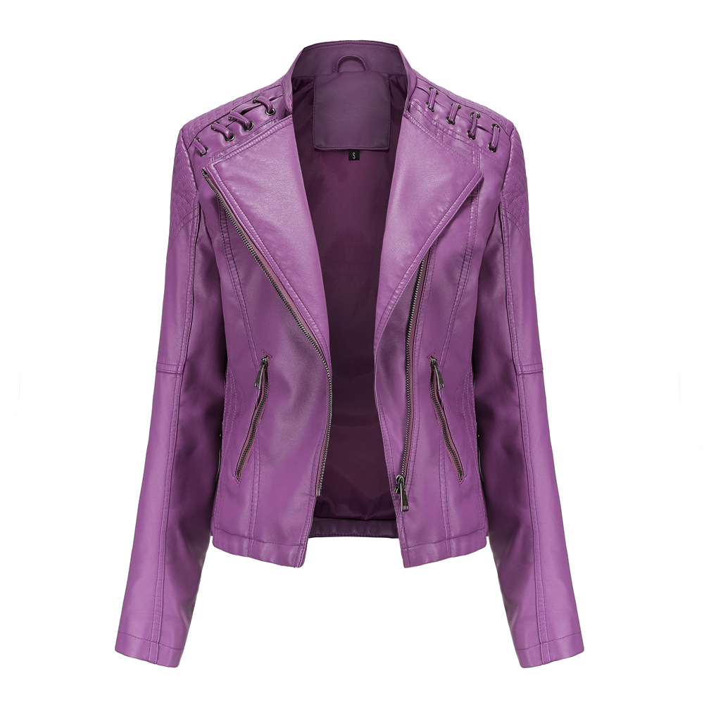 New women's leather short jacket slim fit thin leather coat motorcycle clothing - Picture 12 of 17