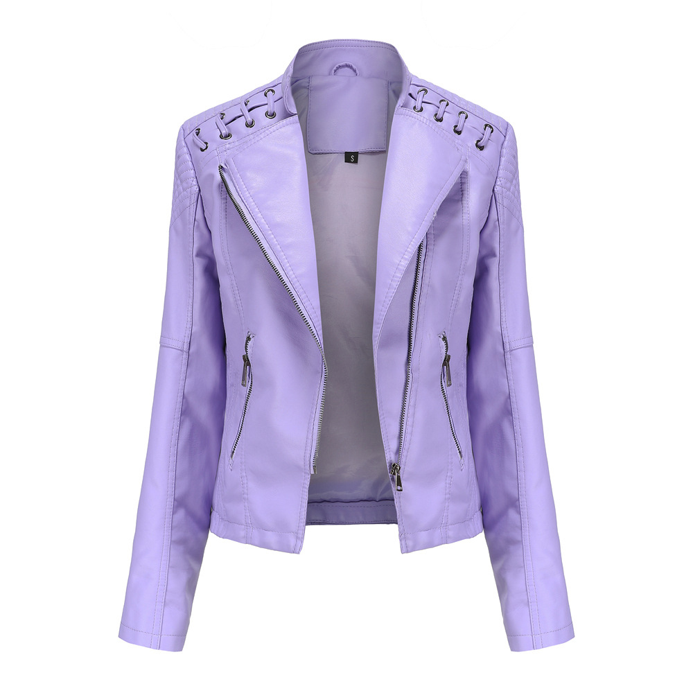 New women's leather short jacket slim fit thin leather coat motorcycle clothing - Picture 13 of 17