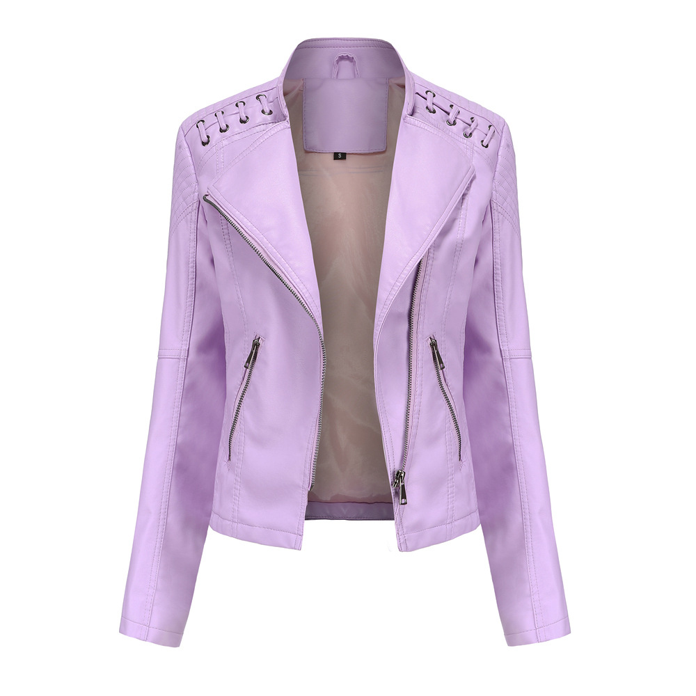 New women's leather short jacket slim fit thin leather coat motorcycle clothing - Picture 14 of 17