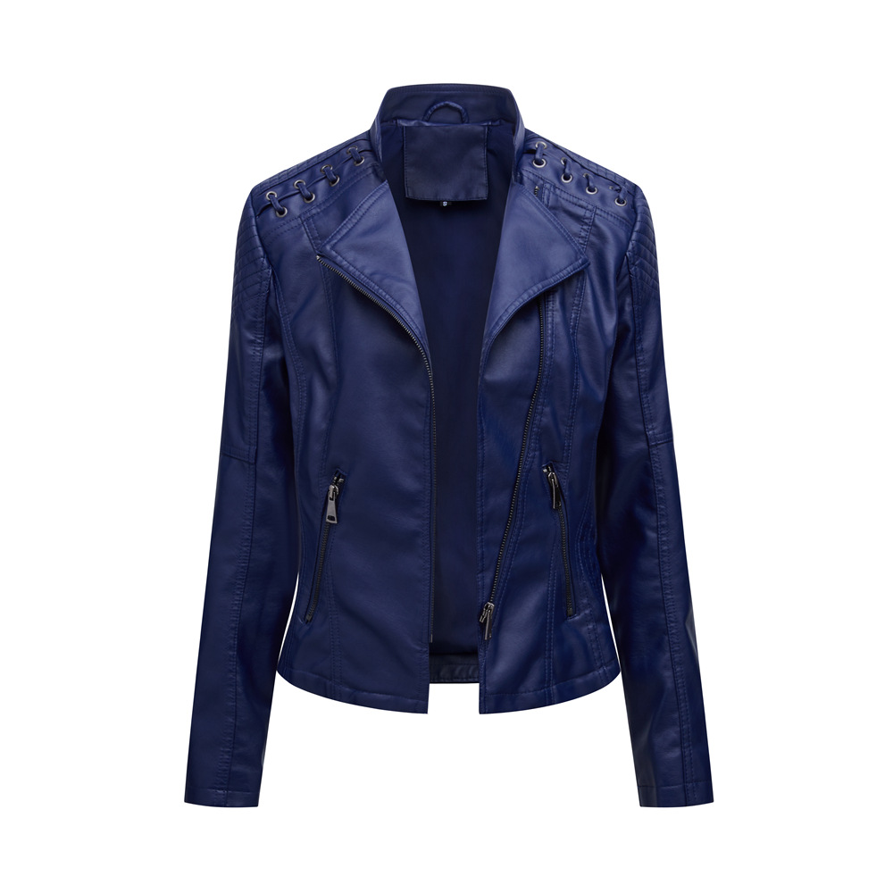 New women's leather short jacket slim fit thin leather coat motorcycle clothing - Picture 15 of 17
