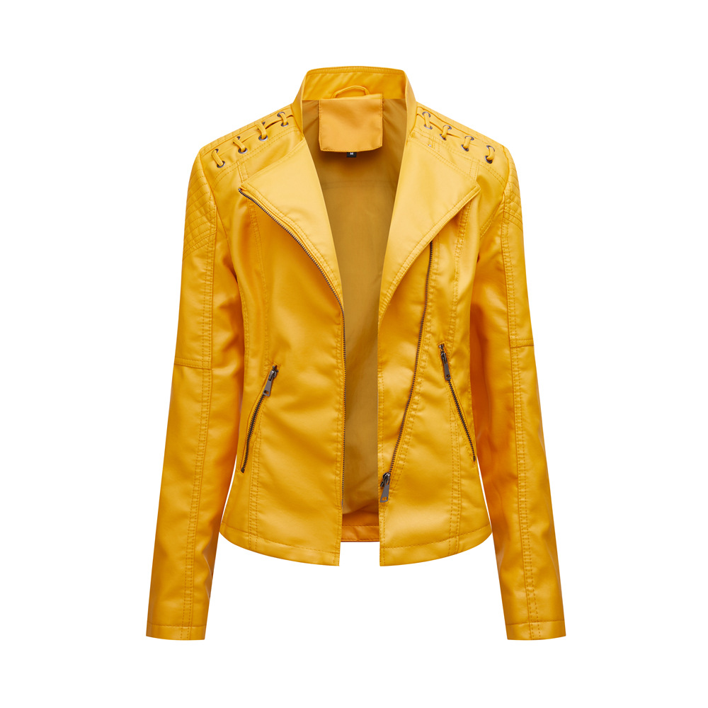 New women's leather short jacket slim fit thin leather coat motorcycle clothing - Picture 16 of 17