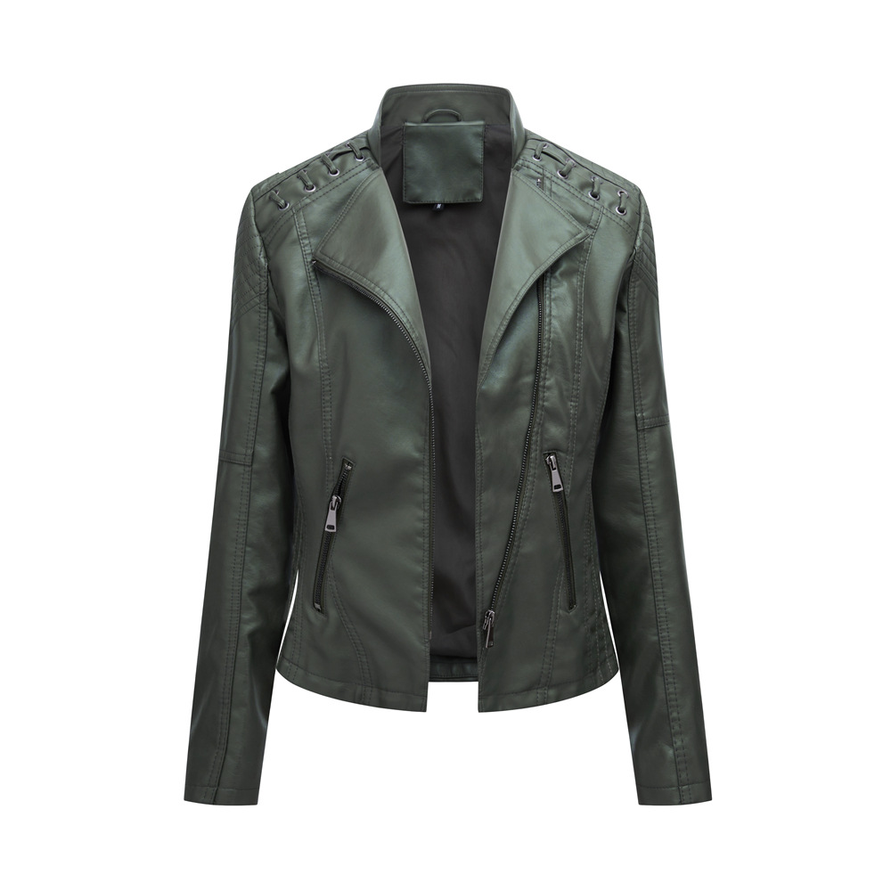 New women's leather short jacket slim fit thin leather coat motorcycle clothing - Picture 17 of 17