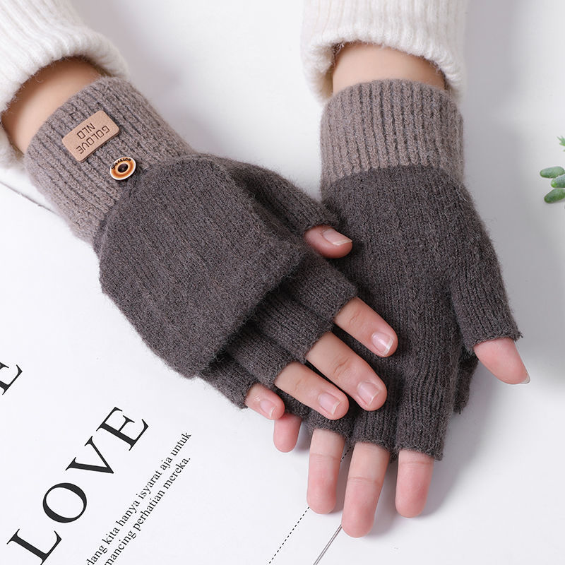Guantes cálidos térmicos de invierno con guantes sin dedos convertibles de punto para mujer - Imagen 22 de 25