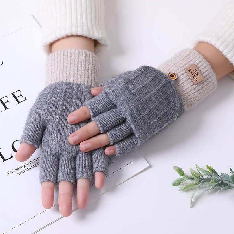 Guantes cálidos térmicos de invierno con guantes sin dedos convertibles de punto para mujer - Imagen 21 de 25