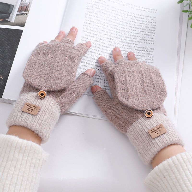 Guantes cálidos térmicos de invierno con guantes sin dedos convertibles de punto para mujer - Imagen 24 de 25
