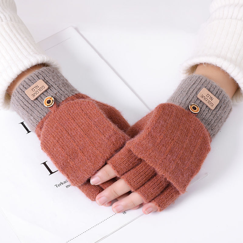 Guantes cálidos térmicos de invierno con guantes sin dedos convertibles de punto para mujer - Imagen 25 de 25