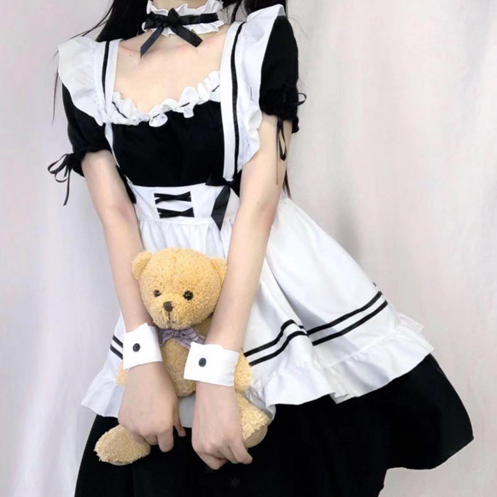 Maid Costume Anime Cosplay Womens Lolita with Apron Fancy Dress Maid Outfit - Picture 5 of 5