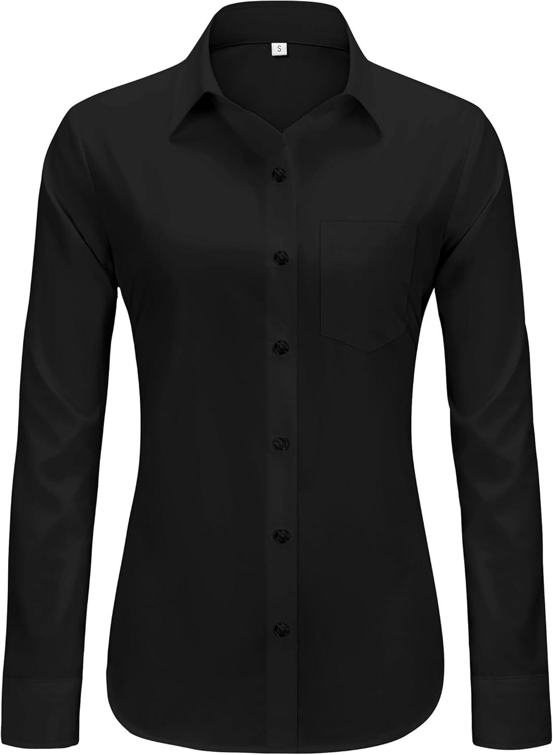 Womens Wrinkle Free Button Down Dress Solid Long Sleeve Formal Collared Shirts - Picture 25 of 79