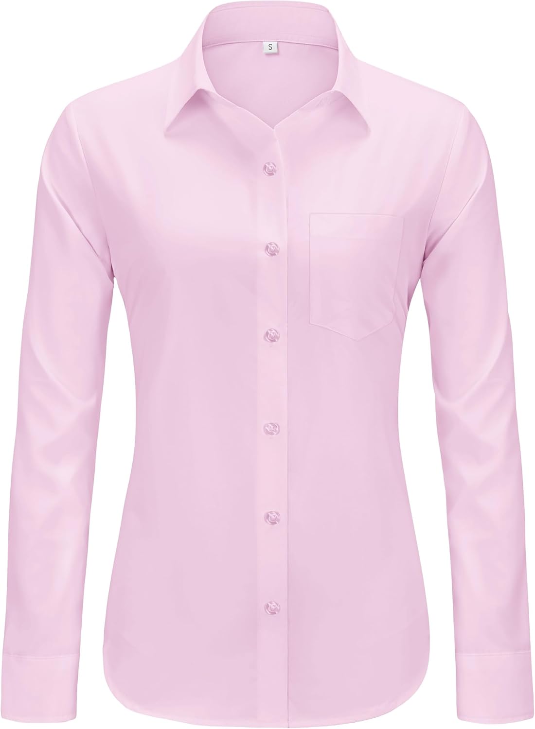 Womens Wrinkle Free Button Down Dress Solid Long Sleeve Formal Collared Shirts - Picture 29 of 79