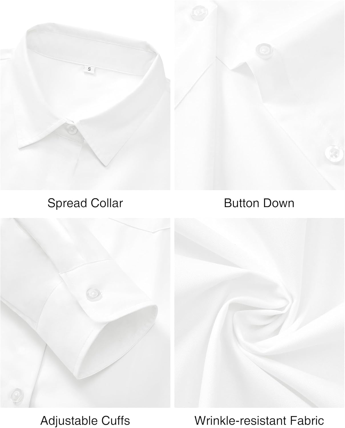Womens Wrinkle Free Button Down Dress Solid Long Sleeve Formal Collared Shirts - Picture 35 of 79