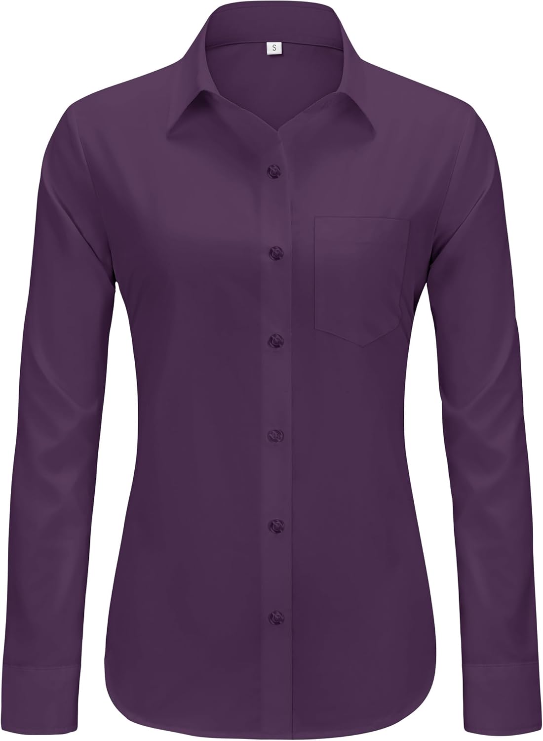 Womens Wrinkle Free Button Down Dress Solid Long Sleeve Formal Collared Shirts - Picture 36 of 79