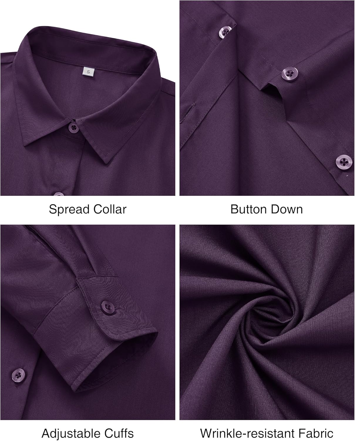 Womens Wrinkle Free Button Down Dress Solid Long Sleeve Formal Collared Shirts - Picture 38 of 79