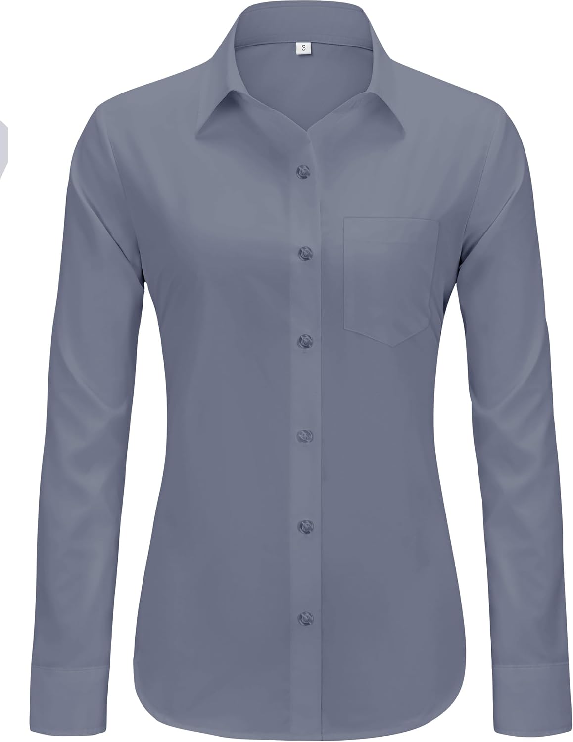 Womens Wrinkle Free Button Down Dress Solid Long Sleeve Formal Collared Shirts - Picture 44 of 79