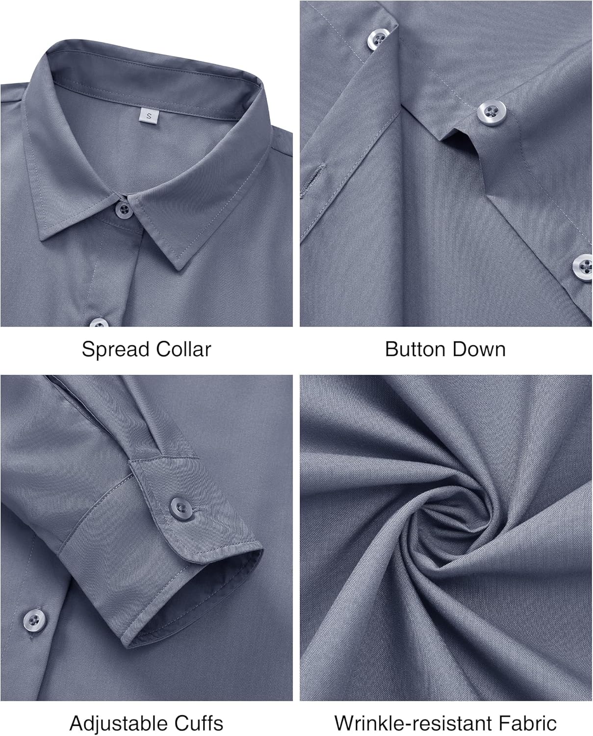 Womens Wrinkle Free Button Down Dress Solid Long Sleeve Formal Collared Shirts - Picture 46 of 79