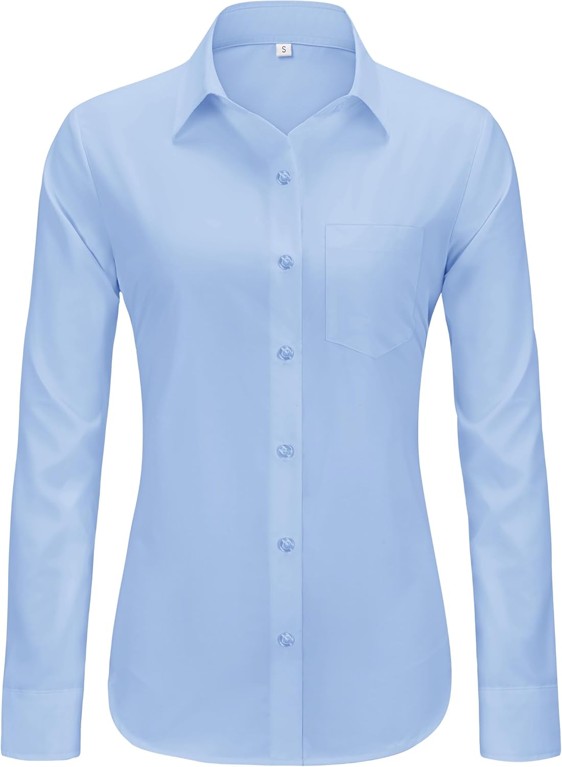 Womens Wrinkle Free Button Down Dress Solid Long Sleeve Formal Collared Shirts - Picture 48 of 79