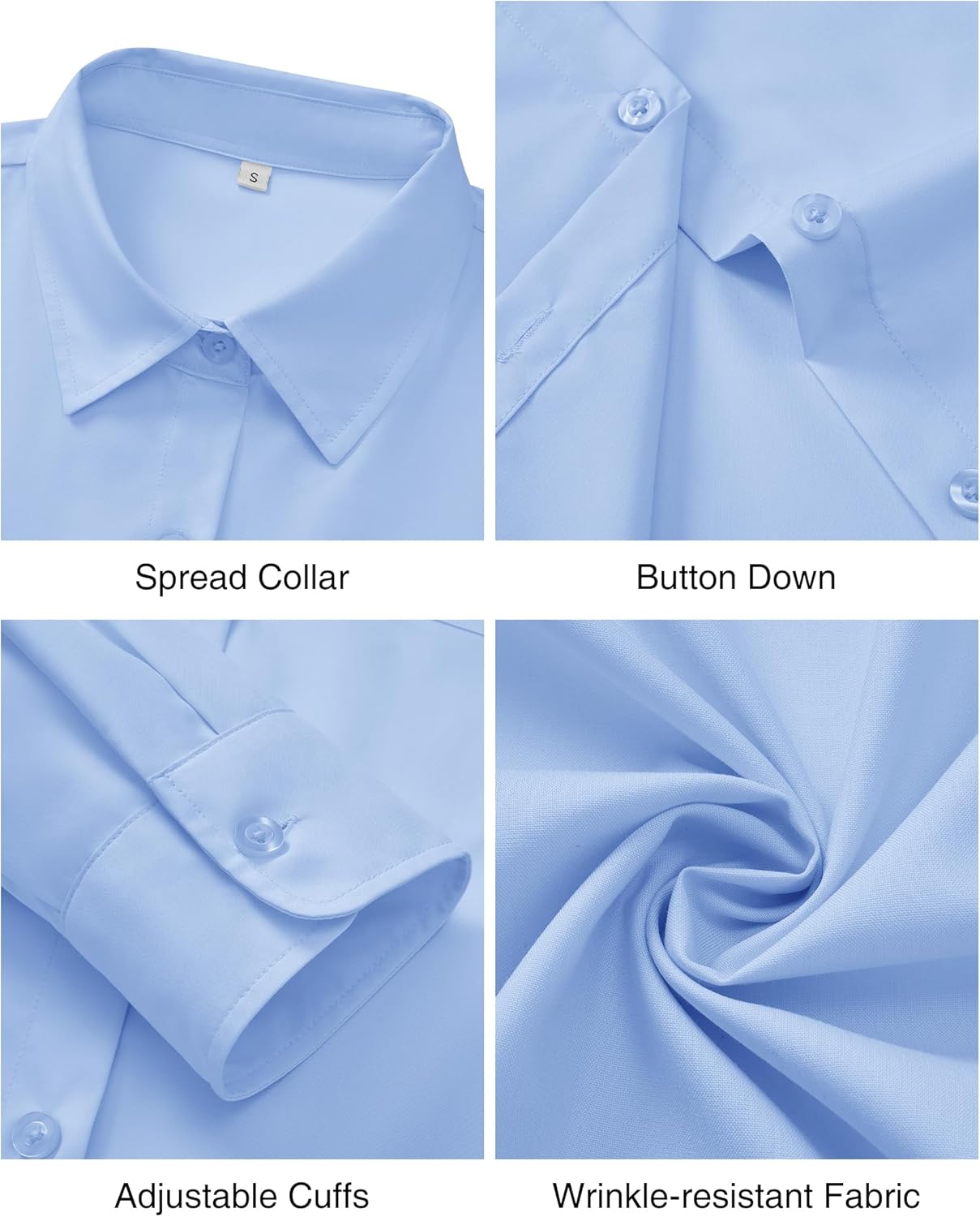 Womens Wrinkle Free Button Down Dress Solid Long Sleeve Formal Collared Shirts - Picture 50 of 79