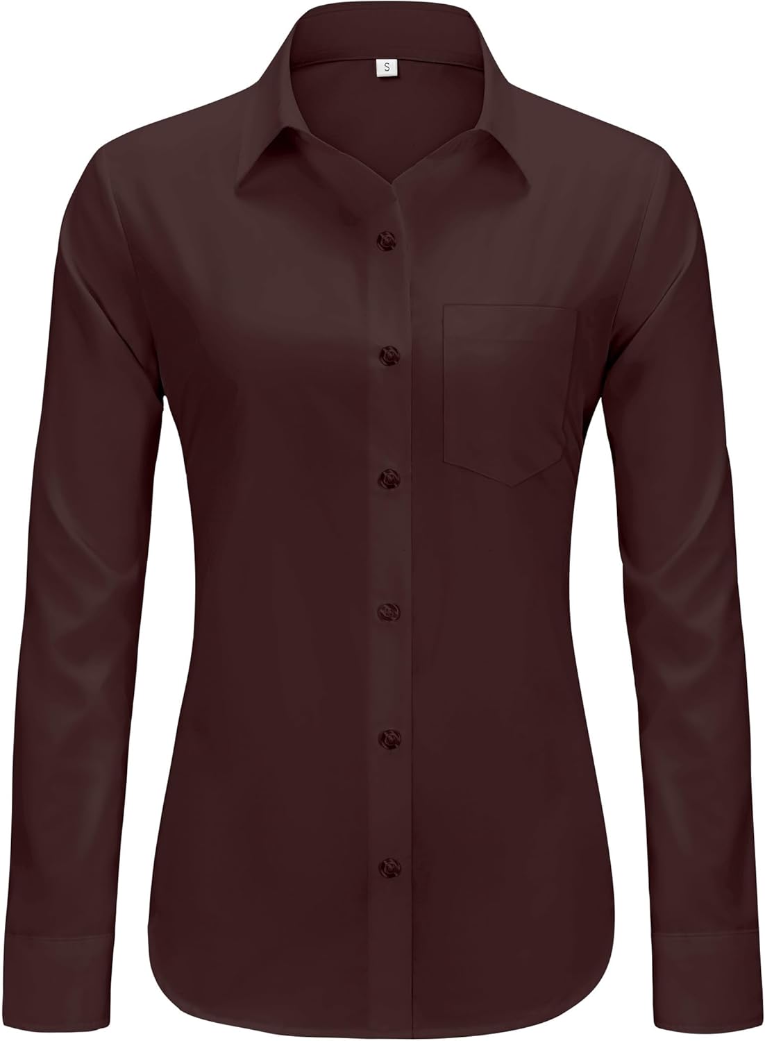 Womens Wrinkle Free Button Down Dress Solid Long Sleeve Formal Collared Shirts - Picture 52 of 79