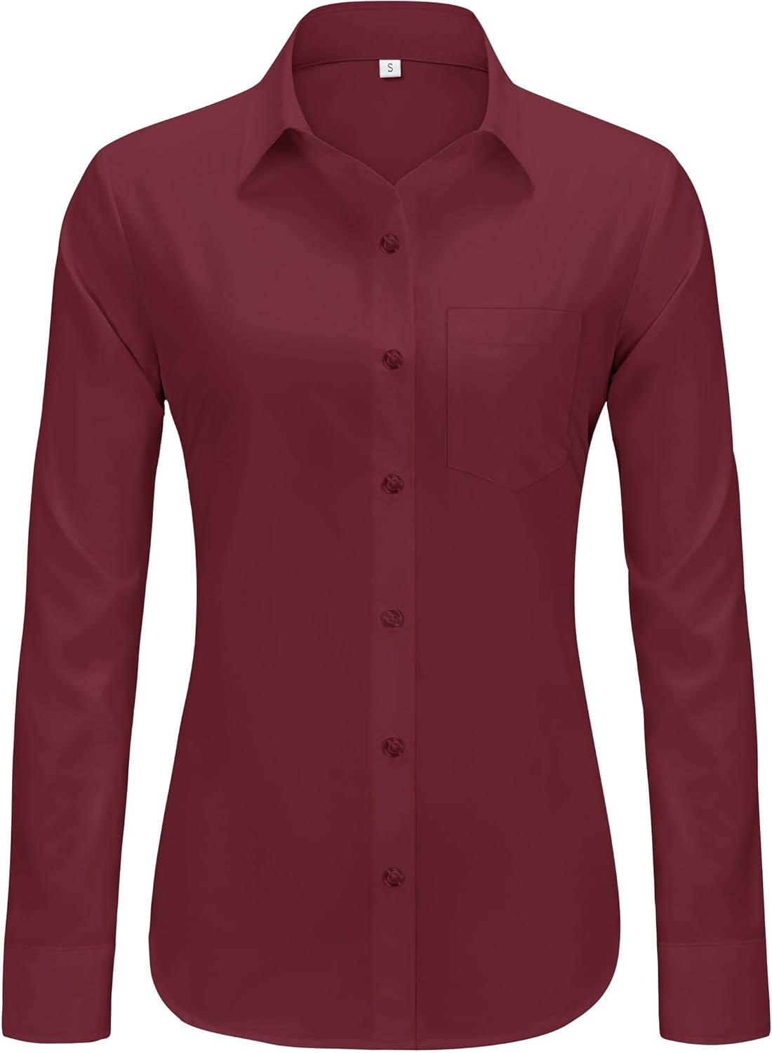 Womens Wrinkle Free Button Down Dress Solid Long Sleeve Formal Collared Shirts - Picture 56 of 79