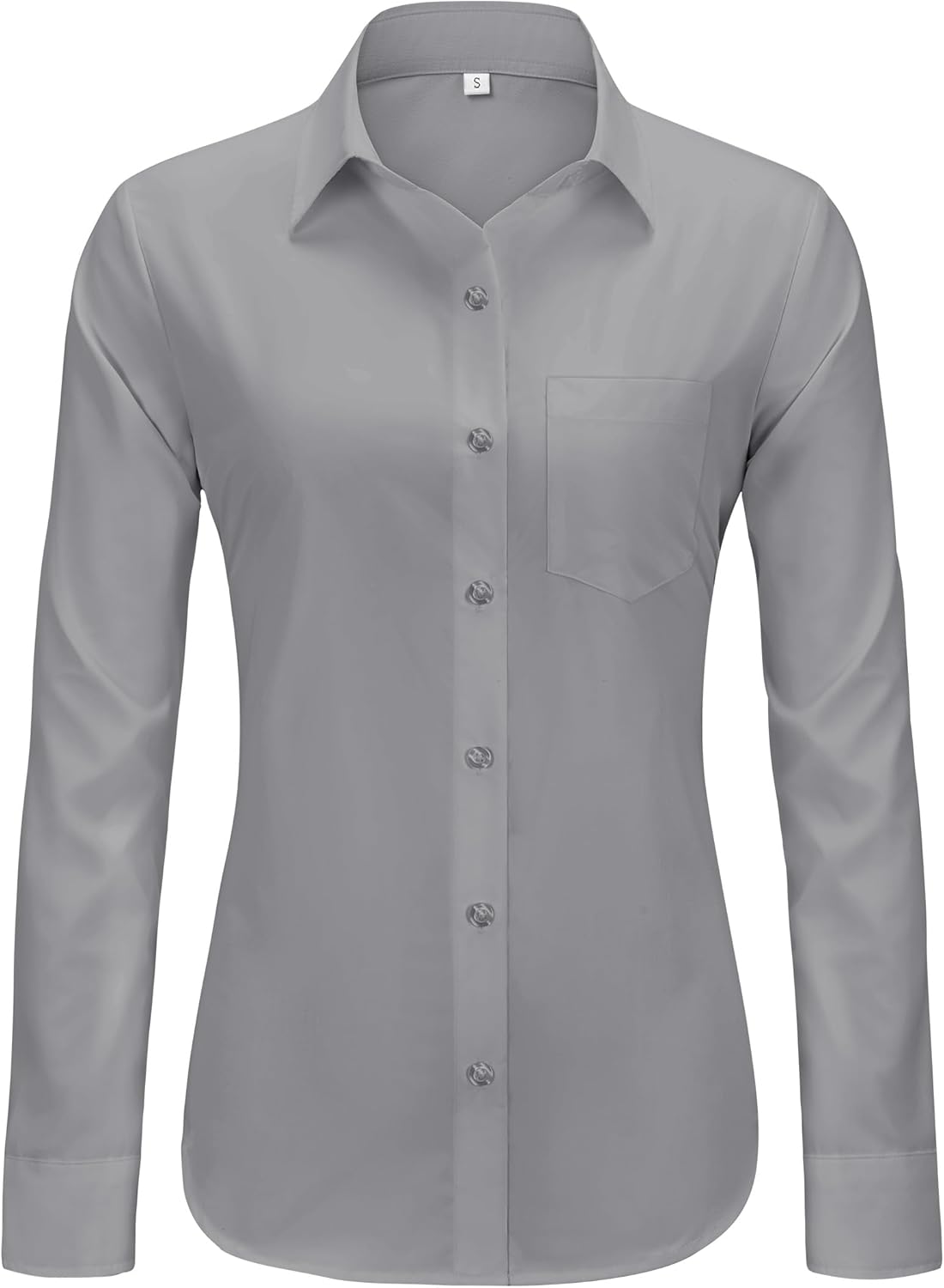Womens Wrinkle Free Button Down Dress Solid Long Sleeve Formal Collared Shirts - Picture 60 of 79