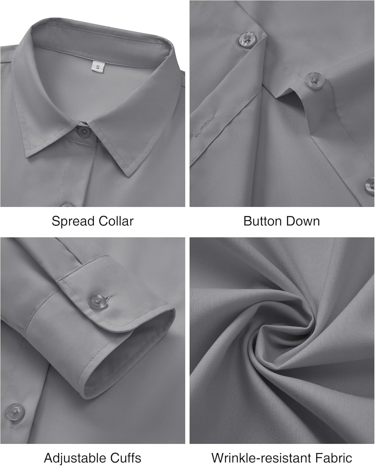 Womens Wrinkle Free Button Down Dress Solid Long Sleeve Formal Collared Shirts - Picture 62 of 79